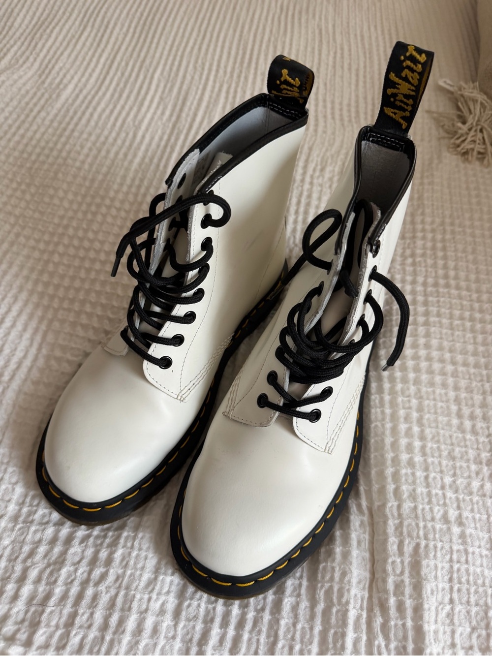 Dr. Martens White Lace-Up Combat Boots with Black Laces